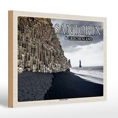 Cartel de madera viaje 30x20cm Santorini Grecia Playa Negra
