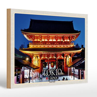 Holzschild Reise 30x20cm Tokio Japan Sensoji-Tempel