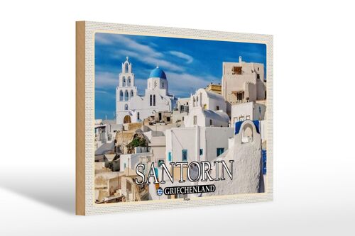 Holzschild Reise 30x20cm Santorin Griechenland Pyrgos Dorf