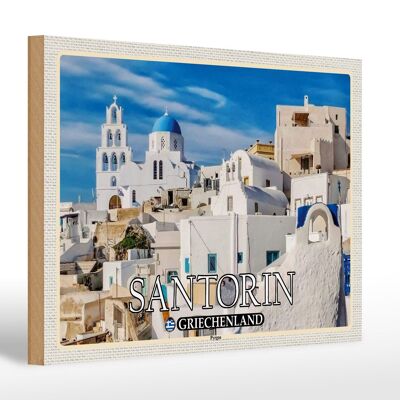 Cartel de madera viaje 30x20cm Santorini Grecia Pueblo de Pyrgos