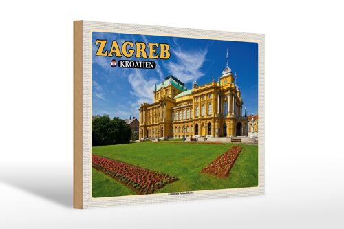 Holzschild Reise 30x20cm Zagreb Kroatien Nationaltheater