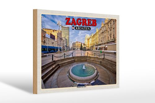 Holzschild Reise 30x20cm Zagreb Kroatien Hauptplatz Ban Jelacic