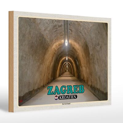 Cartello in legno da viaggio 30x20 cm Zagabria Croazia Il Tunnel del Gric
