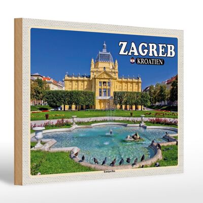 Cartel de madera de viaje 30x20cm Pabellón de arte de Zagreb Croacia