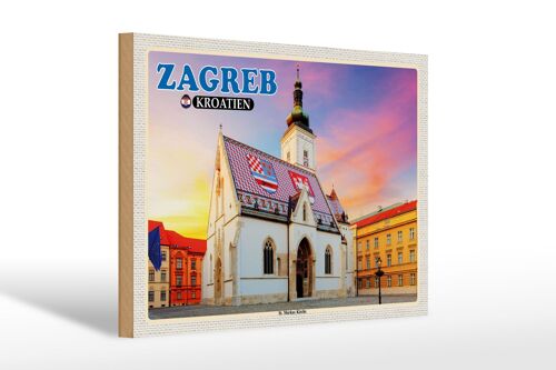 Holzschild Reise 30x20cm Zagreb Kroatien St. Markus Kirche