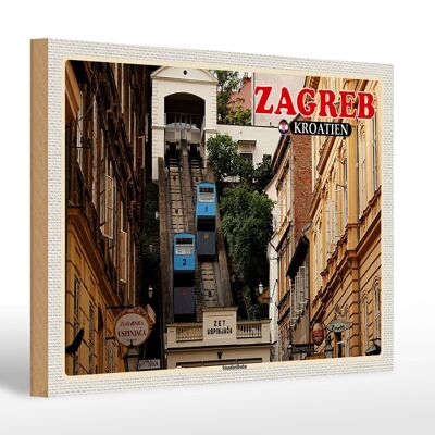 Cartel de madera viaje 30x20cm Zagreb Croacia funicular Uspinjaca