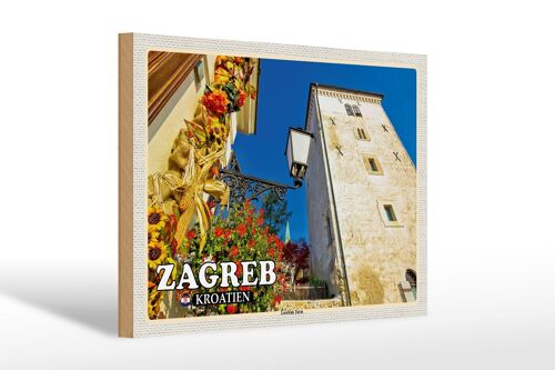 Holzschild Reise 30x20cm Zagreb Kroatien Lotrscak Turm Wachturm