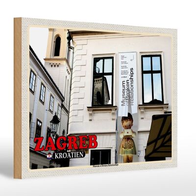 Cartel de madera viaje 30x20cm Zagreb Croacia Museo Relaciones decoración