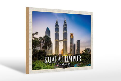 Holzschild Reise 30x20cm Kuala Lumpur Malaysia Skyline
