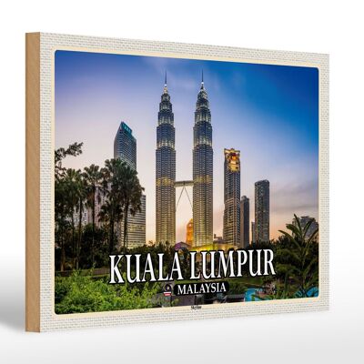 Cartello in legno da viaggio 30x20 cm Skyline di Kuala Lumpur Malesia