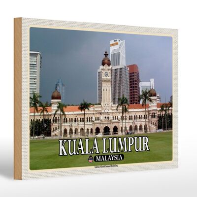 Cartel de madera viaje 30x20cm Kuala Lumpur Edificio Sultan Abdul