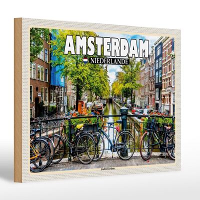 Cartello in legno da viaggio 30x20 cm Amsterdam Paesi Bassi quartiere Jordaan