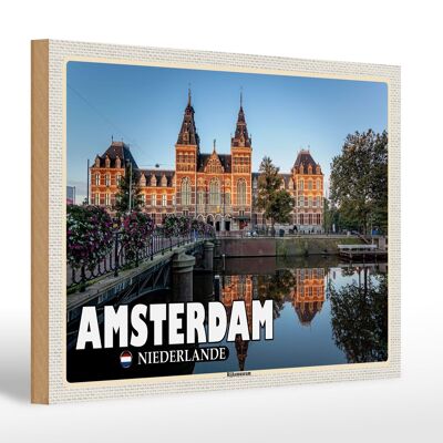 Cartel de madera viaje 30x20cm Ámsterdam Países Bajos Rijksmuseum