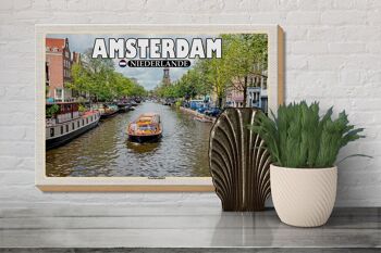 Panneau en bois voyage 30x20cm Amsterdam Pays-Bas canal croisière rivière 3