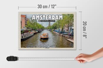 Panneau en bois voyage 30x20cm Amsterdam Pays-Bas canal croisière rivière 4