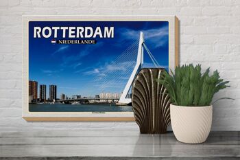 Panneau en bois voyage 30x20cm Rotterdam pays-bas décoration pont Erasmus 3