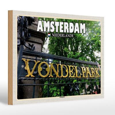 Wooden sign travel 30x20cm Amsterdam Netherlands Vondelpark