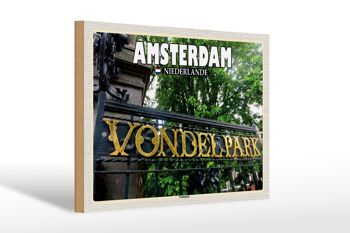 Panneau en bois voyage 30x20cm Amsterdam Pays-Bas Vondelpark 1