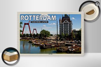 Panneau en bois voyage 30x20cm Rotterdam Pays-Bas Vieux Port Bateaux 2