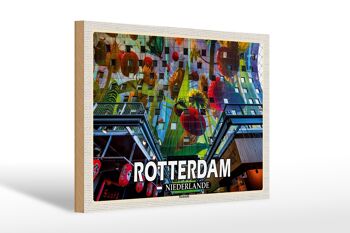 Panneau en bois voyage 30x20cm Rotterdam Pays-Bas halle de marché 1