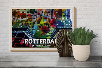 Panneau en bois voyage 30x20cm Rotterdam Pays-Bas halle de marché 3