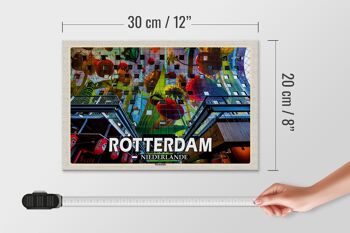 Panneau en bois voyage 30x20cm Rotterdam Pays-Bas halle de marché 4