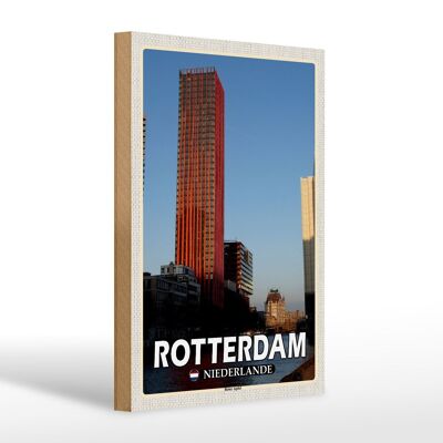 Cartel de madera viaje 20x30cm Rotterdam Países Bajos Manzana Roja