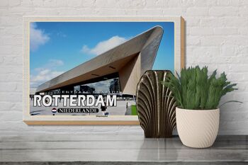 Panneau en bois voyage 30x20cm Gare Centrale de Rotterdam Pays-Bas 3