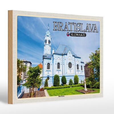 Cartel de madera viaje 30x20cm Bratislava Eslovaquia Iglesia Azul