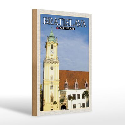 Holzschild Reise 20x30cm Bratislava Slowakei Altes Rathaus