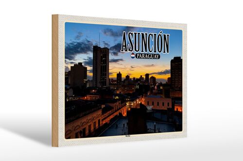 Holzschild Reise 30x20cm Asuncion Paraguay Skyline Sonnenuntergang