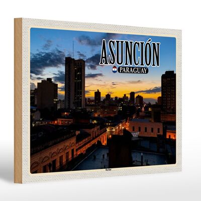 Holzschild Reise 30x20cm Asuncion Paraguay Skyline Sonnenuntergang