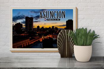 Panneau en bois voyage 30x20cm Asunción Paraguay horizon coucher de soleil 3