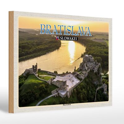 Cartello in legno da viaggio 30x20 cm Castello di Bratislava Slovacchia di Devin