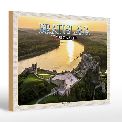 Panneau en bois voyage 30x20cm Château de Bratislava Slovaquie par Devin