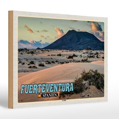 Cartel de madera viaje 30x20cm Fuerteventura España El Jable duna cambiante