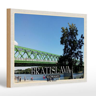 Cartello in legno da viaggio 30x20 cm Bratislava Slovacchia Stary Most Old Bridge