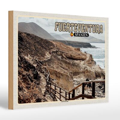 Cartello in legno da viaggio 30x20 cm Fuerteventura Spagna Decorazione Cuevas De Ajuy