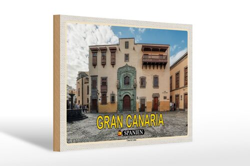 Holzschild Reise 30x20cm Gran Canaria Spanien Casa de Colon Muesum