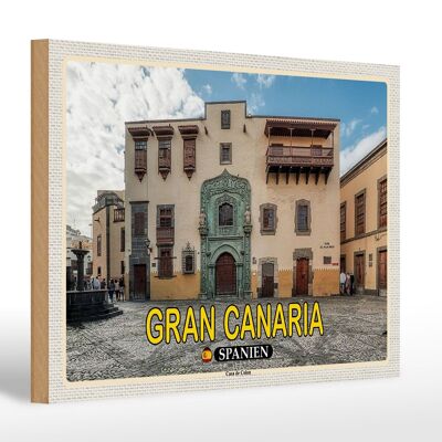 Cartello in legno da viaggio 30x20 cm Gran Canaria Spagna Casa de Colon Muesum