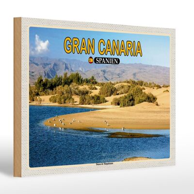 Cartel de madera viaje 30x20cm Gran Canaria España Dunas de Maspalomas