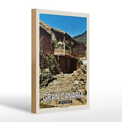 Cartel de madera viaje 20x30cm Gran Canaria España Las Casas Veneguera