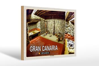 Panneau en bois voyage 30x20cm Gran Canaria Espagne Grotte Cueva Pintada 1