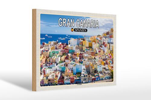 Holzschild Reise 30x20cm Gran Canaria Spanein Las Palmas Stadt Deko