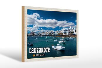 Panneau en bois voyage 30x20cm Lanzarote Espagne Arrecife ville mer 1