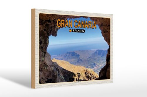 Holzschild Reise 30x20cm Gran Canaria Spanien Pico de Nieves Berg