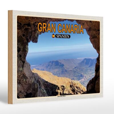Holzschild Reise 30x20cm Gran Canaria Spanien Pico de Nieves Berg