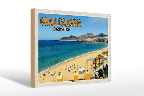 Holzschild Reise 30x20cm Gran Canaria Spanien Playa de las Canteras