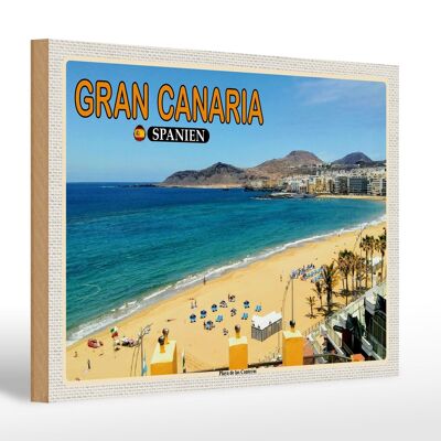 Cartel de madera viaje 30x20cm Gran Canaria España Playa de las Canteras