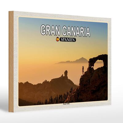 Holzschild Reise 30x20cm Gran Canaria Spanien Roque Nublo Berg Deko